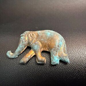 Vintage Oxidized Metal Brass Clip-On Elephant Pin Brooch